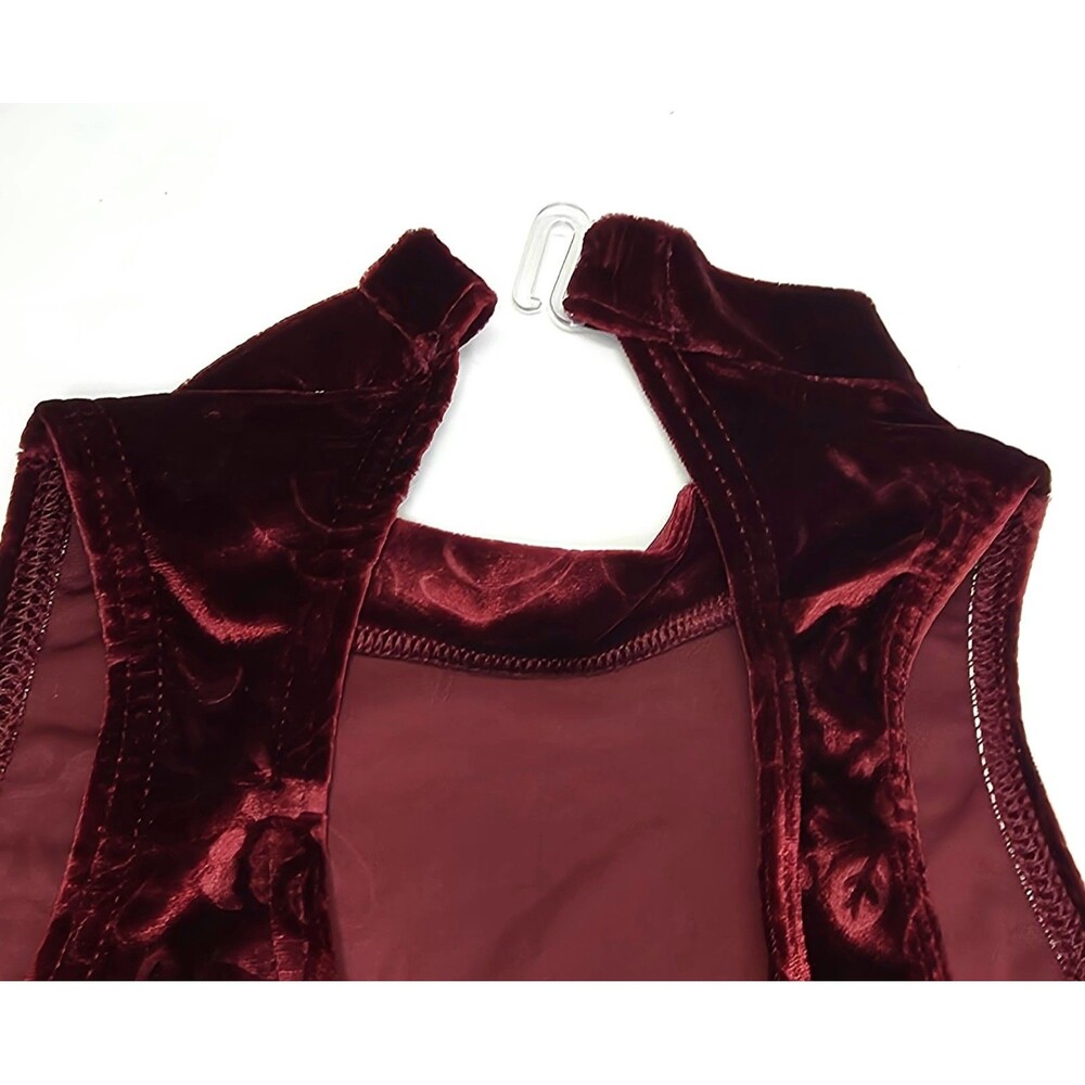 Body Wrappers VTG Embossed Rose Velvet Keyhole High Neck Biketard Preteen AXS AS - Picture 7 of 16